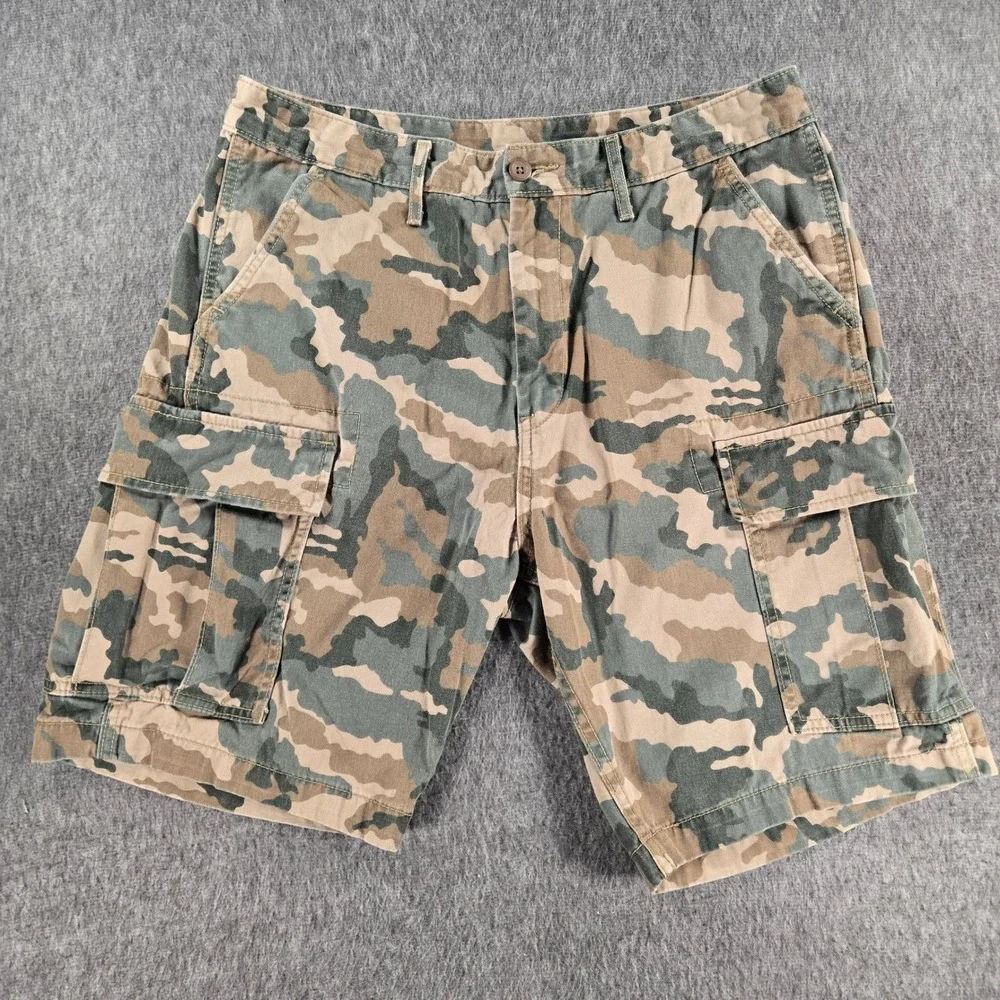 Levi's Cargo Shorts Mens 32 Camo Green Brown Cotton Multi Pocket Combat Utility